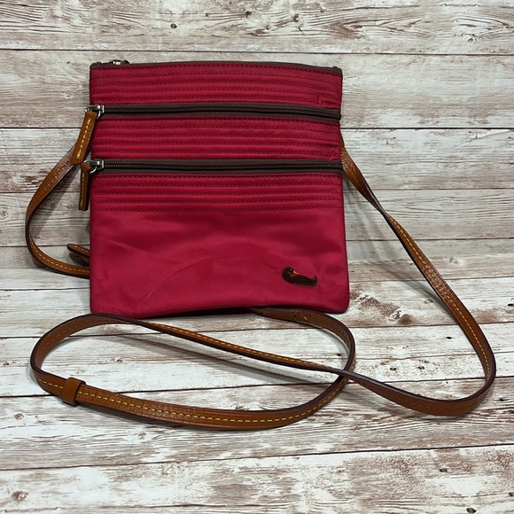 Dooney & Bourke Crossbody Mini Purse Red Pink Easy Clean Brown Leather Strap - Picture 6 of 14